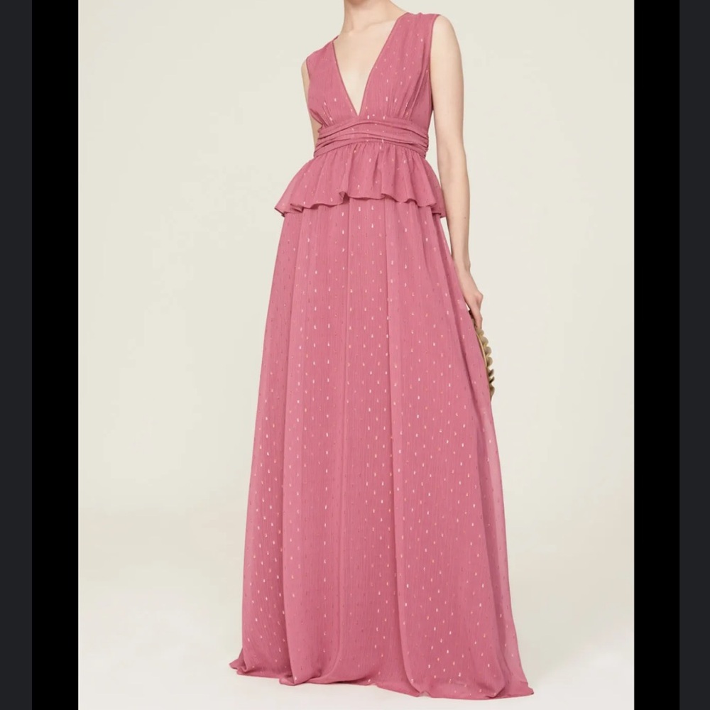 LDT RTR Pink Chiffon Peplum Evening Maxi Dress Size 12